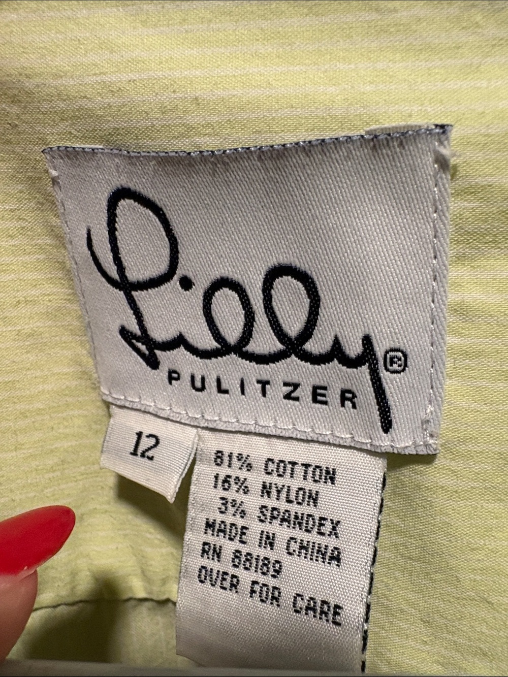 Lilly Pulitzer Pale Yellow White Pinstripe Button Front Size 12 Cotton Blend - Picture 2 of 5